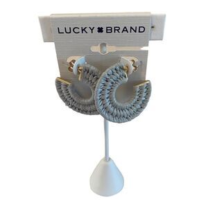Light Gray Raffia Hoops w/ Gold Toned Hardware